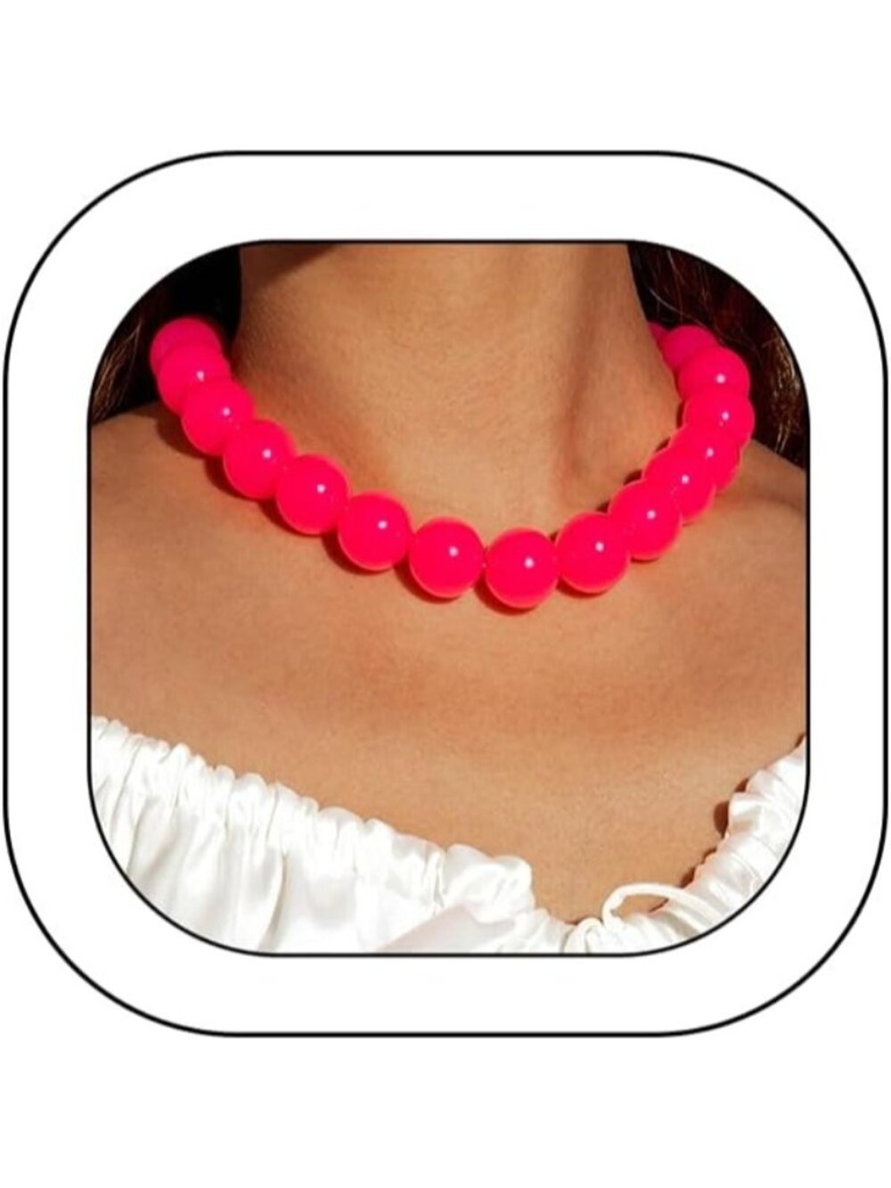 Women's Rose Red Acrylic Beaded Choker Necklace Chunky Round Bead Statement